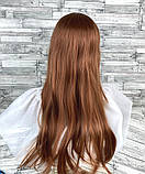 Перука жіноча темно-руса з темним корінням пряма з чубчиком 70см з термоволокна, фото 2