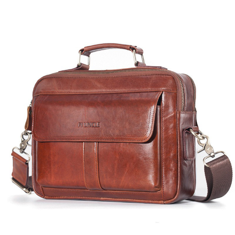 Чоловіча сумка через плече Сумка портфель Барсетка Чоловіча шкіряна сумка для документів планшет Коричневий, фото 1