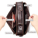 Чоловіча сумка через плече Сумка портфель Барсетка Чоловіча шкіряна сумка для документів планшет Коричневий, фото 6