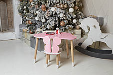 Дитячий стіл хмарка і стільчик метелик рожевий з білим сидінням. Столик для ігор, занять, їжі, фото 2