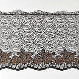 Ажурне мереживо вишивка на сітці: чорна і золотиста нитки на чорній сітці, ширина 21 см, фото 3