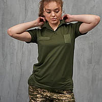 Тактическая женская футболка поло оливковая/ Армейская футболка с липучками для женщин/ Хаки