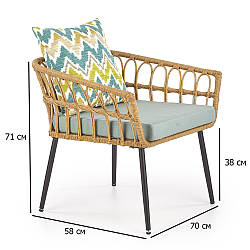 Крісло зі штучного ротанга в стилі лофт Gardena 1S з подушками на чорних ніжках для балкона