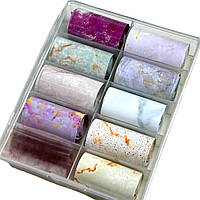 Фольга для лиття перекладна в контейнері, набір 10шт мармур