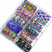 Фольга для лиття перекладна в контейнері, набір 10шт метелики