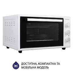 Біла настільна електрична духовка (міні-пічка) Minola FOE 4815 WH, компактна, 48 літрів, 3 програми