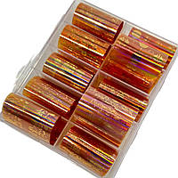 Фольга для лиття на нігтях в контейнері, набір 10шт золото