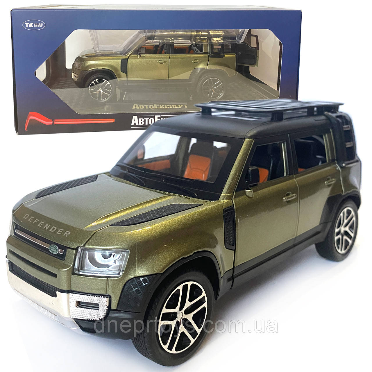 Машинка металева Land Rover Defender AutoExpert зелена, 1:24, Автоексперт, звук,світло,інерція, відкр двері,багажник,капот