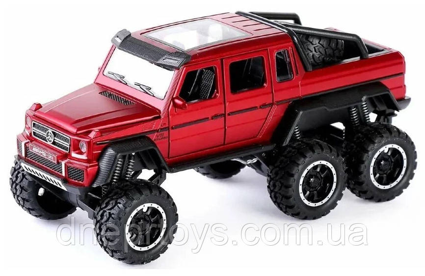 Машинка металева дитяча Mercedes-Benz G63 AMG 6x6, позашляховик, червоний, Автоексперт, 1:24, світло, інерція, відкриваються