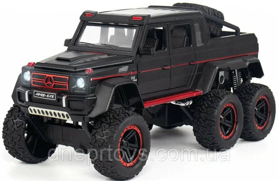 Машинка металева дитяча Mercedes-Benz G63 AMG 6x6, позашляховик, чорний, Автоексперт, 1:24, світло, інерція, відкриваються двері,, фото 1