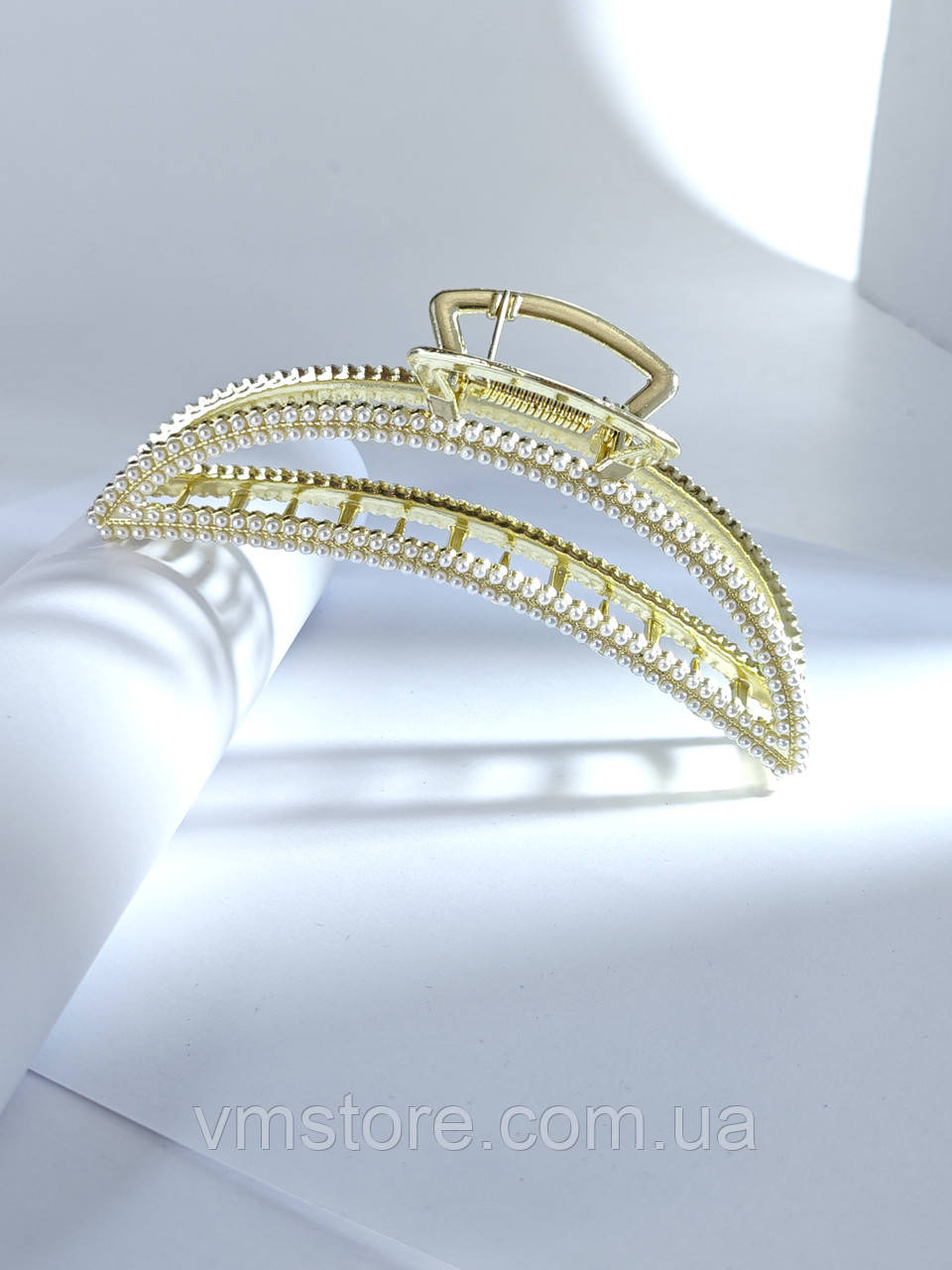 Крабік для волосся, великий, металевий, з перлинками, 11,5 см, фото 1