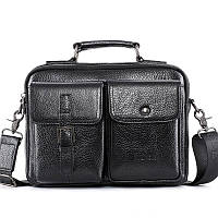 Мужская сумка через плечо Сумка портфель Барсетка Мужская кожаная сумка для документов планшет Черная