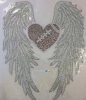Термоналіпка зі страз великого розміру крила/ наклейка термо аппликация патчи декор одежды сердце с крыльями