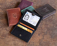 Кожаная обложка чехол на пластиковый id паспорт черная