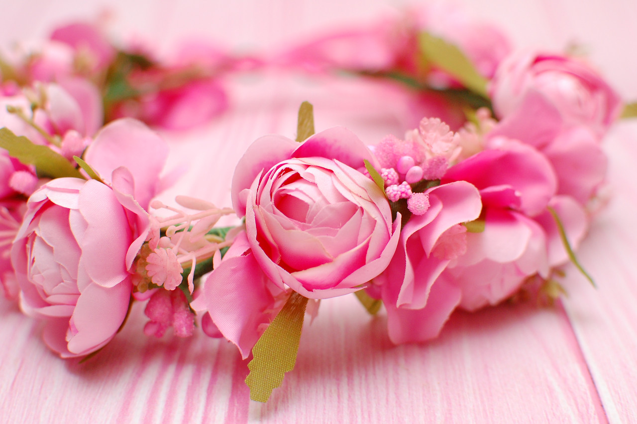 Вінок для волосся / віночок на голову з піонами рожевий 704, фото 1