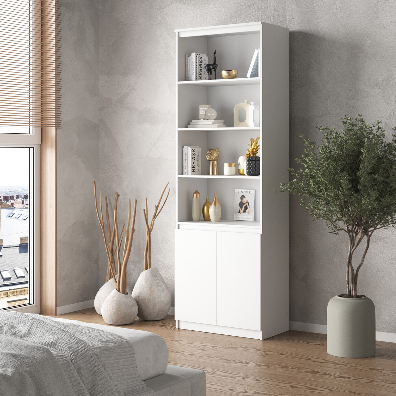 Шафа з полицями для книг, стелаж на 2 двері з фасадами без ручок R-29, фото 1