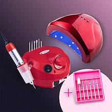 Набір для манікюру лампа SUN ONE 48W + фрезер ZS-601 35 тис. об/хв + набір з 6 фрез ( ЧЕРВОНИЙ)