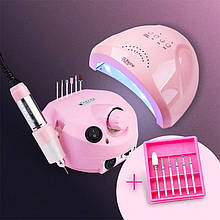 Набір для манікюру лампа SUN ONE 48W + фрезер ZS-601 35 тис. об/хв + набір фрез з 6 шт. (РОЖЕВИЙ)