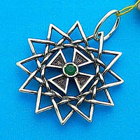 Звезда Эрцгаммы с агатом зелёным двухсторонняя из серебра 925 пробы ( 30мм, 5.3г)