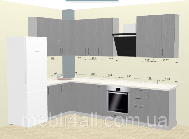 Кухня High Gloss кутова 3100*2050 мм (Роял дуб кам'яний), фото 1