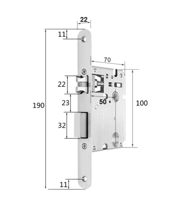 Врізний замок TTLOCK без циліндра 50/190 мм (Китай)