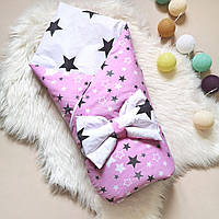 Конверт-одеяло из хлопка «Дуэт» для новорожденных на выписку из роддома (съемный наполнитель). Розовый звезды