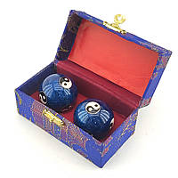 Массажные шары Баодинга с колокольчиками в эмале "Инь Янь" синие d-43мм (18763)