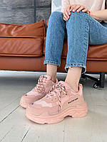 Женские кроссовки Balenciaga Triple S Pink (пудровые) демисезонные качественные молодежные кроссы Ва0022