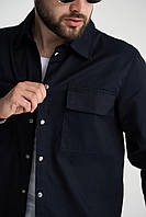 Мужская повседневная рубашка на кнопках темно синяя