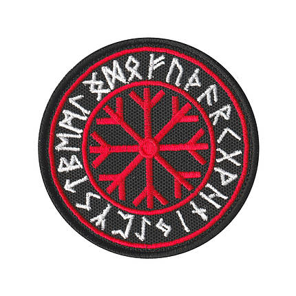 Вишитий шеврон "Runic circle Руничне коло" на липучці (червона сніжинка), фото 1