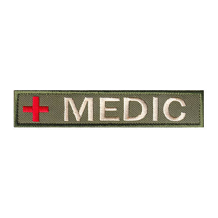 Вишитий нагрудний шеврон "MEDIC" на липучці Оліва бежева, фото 1