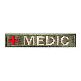 Вишитий нагрудний шеврон "MEDIC" на липучці Оліва бежева