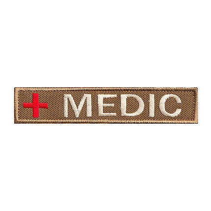 Вишитий нагрудний шеврон "MEDIC" на липучці Койот бежевий, фото 1