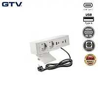 Настольный розеточный блок GTV BAR белый AE-GM2SBAR-10, 2 розетки SCHUCKO, 1xUSB-A, 1xTYPE-C, 1xLAN, 1xHDMI