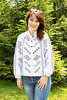 Женская льняная блузка белого цвета с оригинальной вышивкой, украинская вышиванка для девушек Размер S