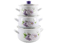 Набор эмалированной посуды 3-предметы крышки стекло, Роза фиолетовая 2 LA ТМ INTEROS BP