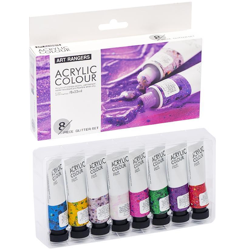 Акрилові фарби з гліттером з 8 кольорів по 22 мл у тубі Art Ranger Acrylic glitter в упаковці 8 шт