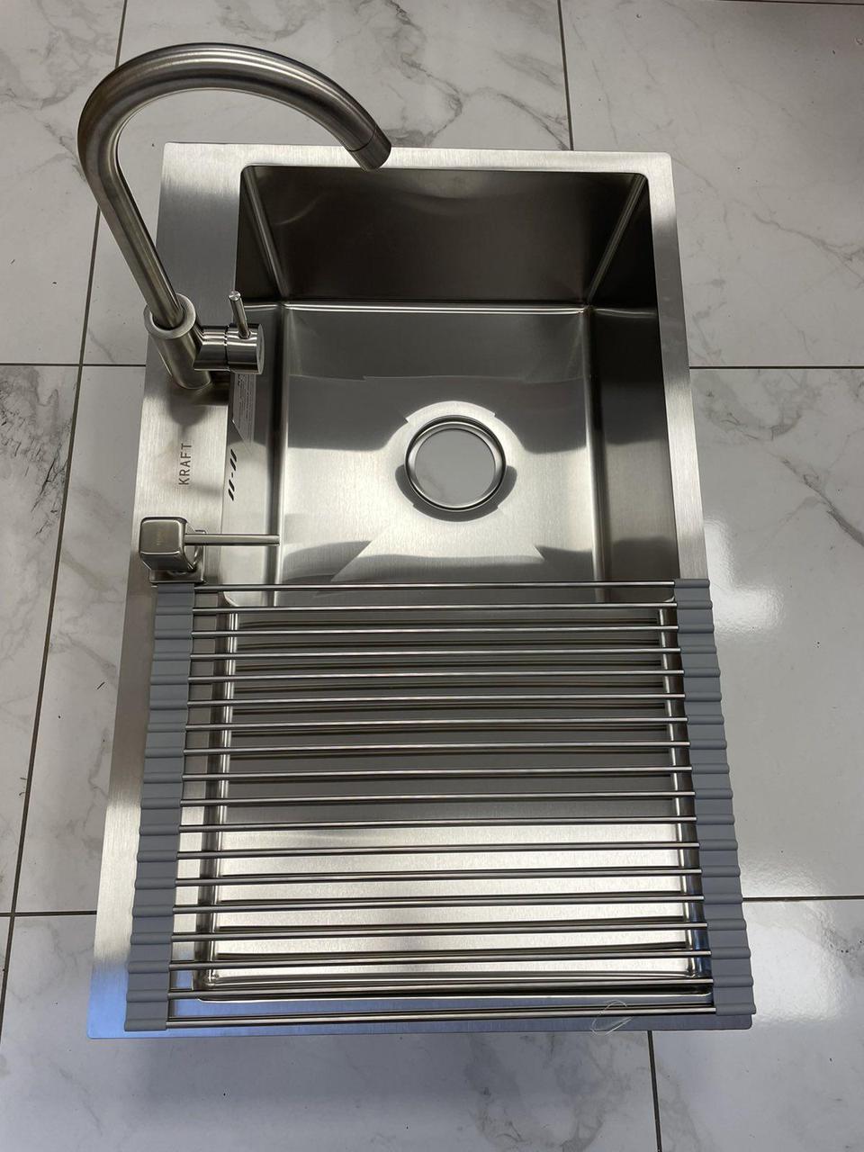 Набір Мийка Kraft 7849 ВR права чаша 5в1 нержавійка зі змішувачем, дозатором, сушаркою і сифоном, раковина кухонна, фото 1