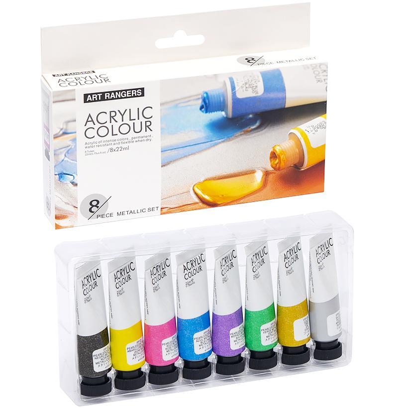 Акрилові металеві фарби 8 кольорів по 22 мл у тубі Art Ranger Acryliс metallic в упаковці 8 шт