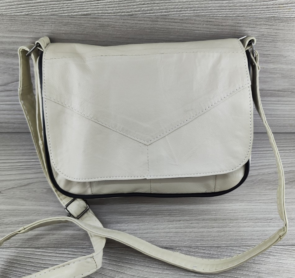 Жіноча сумка з натуральної шкіри біла стильна сумочка через плече на кожен день для дівчини шкіряна сумка