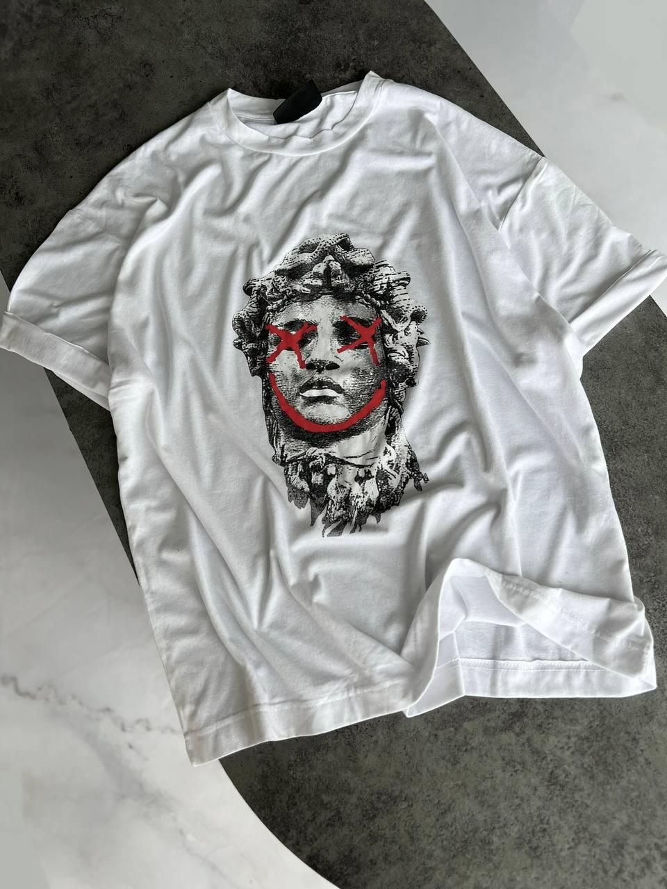 Чоловіча футболка оверсайз без бренда біла з принтом бавовняна Теніска на літо, фото 1