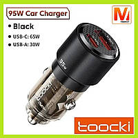 Автомобильное зарядное устройство с быстрой зарядкой Toocki 95W (USB Type C + USB A ) 12-24V