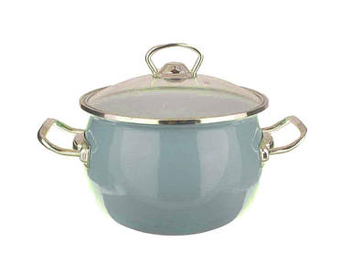 Каструля емальована 5л сферична з н/ж фурнітурою та скляною кришкою Мятна прохолода FG