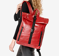 Рюкзак ролл женский красный большой городской молодежный крутой из экокожи для девушек 54х30х16 см BG