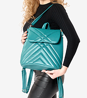 Женский рюкзак-сумка бирюзовый вместительный молодежный стильный из экокожи для девушек 30х26х14 см BG