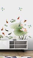 Вінілова Наклейка на стіну "Квітки Лотоса з рибками та птахами" - 60*90см
