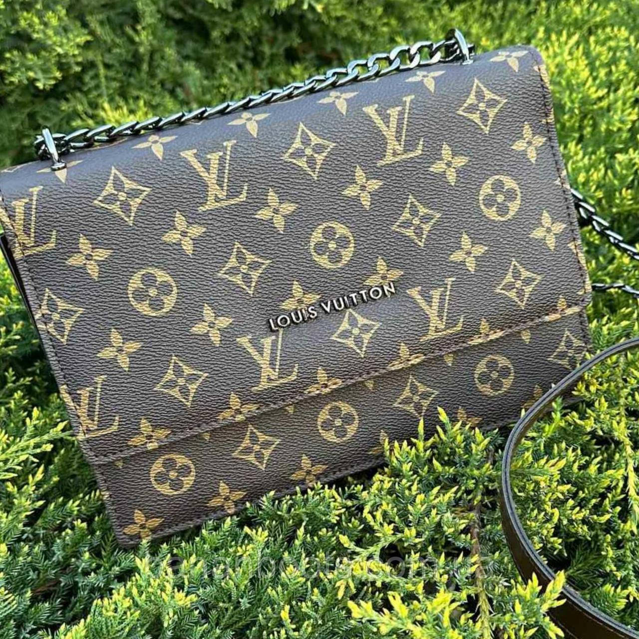 Коричнева  жіноча міні сумка клатч через плече на ланцюжку