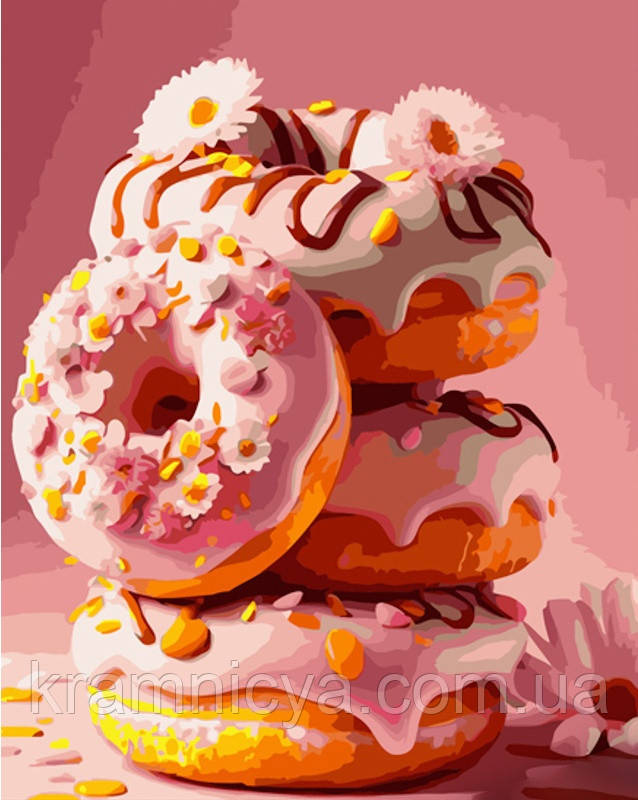 Картина за номерами Солодкі рожеві пончики, Strateg 40х50 (GS916), фото 1