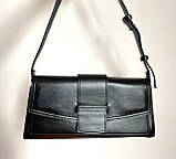 Трендова жіноча чорна сумка на плече зі шкіри (великий клатч), фото 4