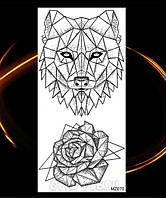 Тату tattoo тимчасове тату наклейка на тіло вовк із трояндою